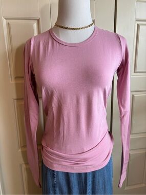 Yest Women's Long Sleeve Crewneck cotton, elastane Top - Pink, small